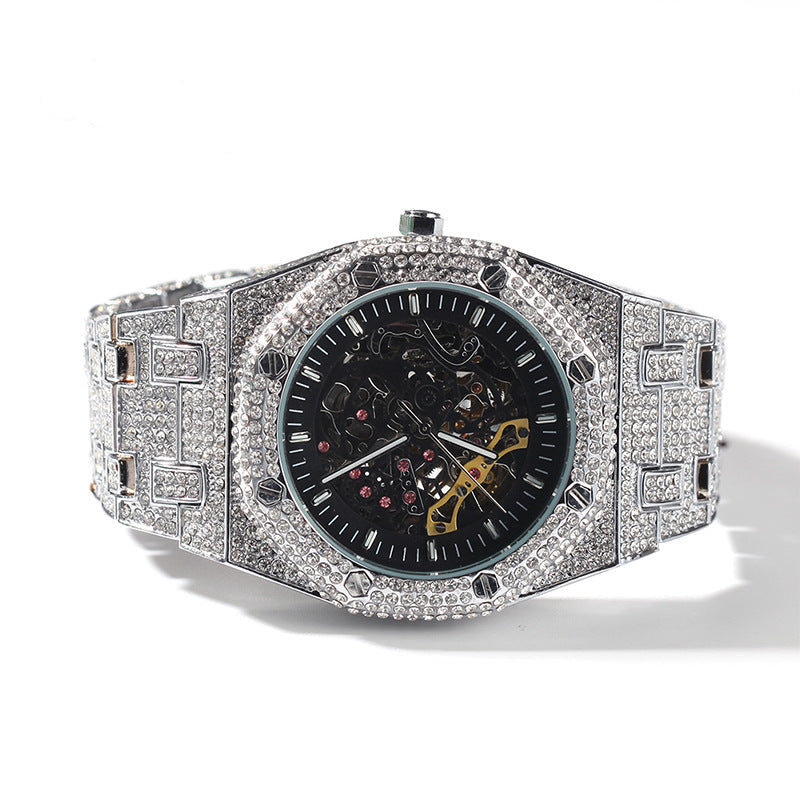 Hip Hop Full Diamond Hollow Case Mechanical Watch